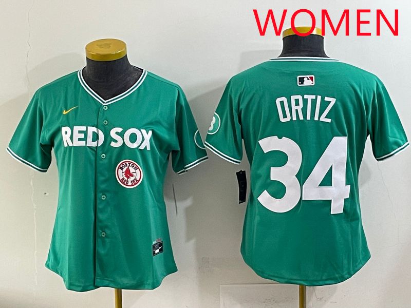 Women 2025 Boston Red Sox #34 Ortiz Dark Green Joint Name Nike MLB Jersey style 10